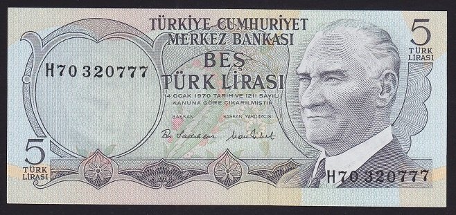6.EMİSYON 2.TERTİP 5 LİRA H70 320777 ÇİL