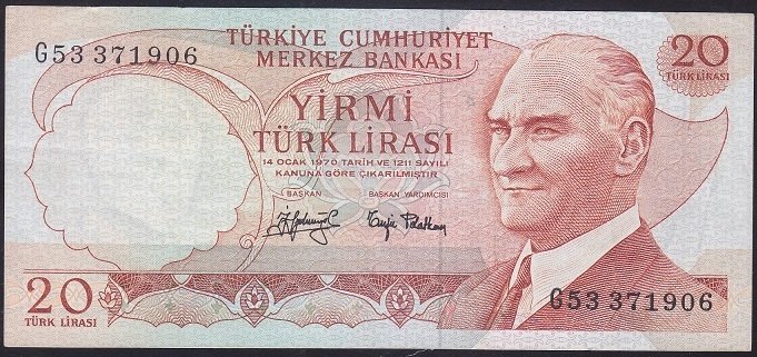 6.EMİSYON 3.TERTİP 20 LİRA G53 371906 ÇÇT eski para