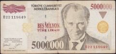 7.Emisyon 5 000 000 Lira B22 118649 Temiz