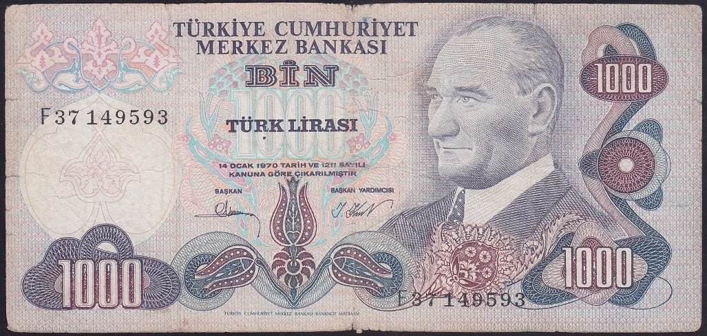 6.EMİSYON 3.TERTİP 1000 LİRA F37 149593 TEMİZ