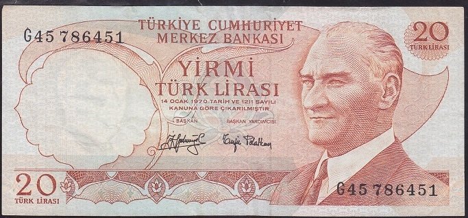 6.EMİSYON 3.TERTİP 20 LİRA G45 786451 ÇOK TEMİZ +