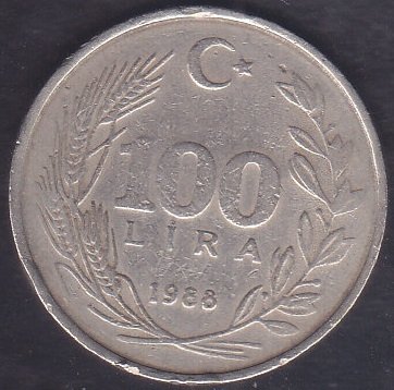 1988 Yılı 100 Lira  Çok Temiz Bakır Nikel