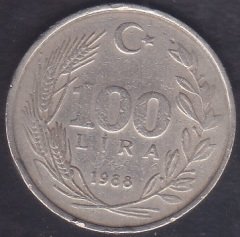 1988 Yılı 100 Lira  Çok Temiz Bakır Nikel