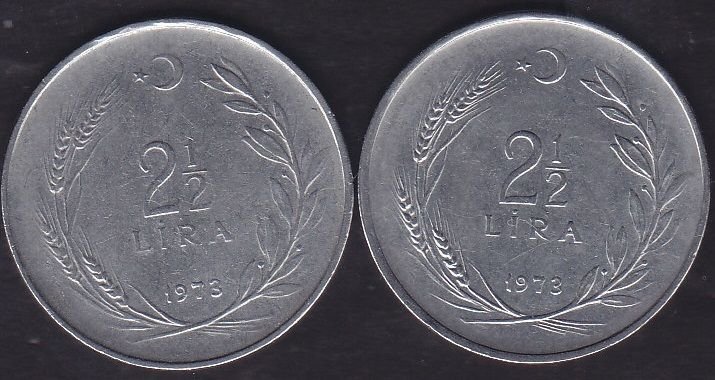 1973 Yılı 2.5 Lira (Ters Düz Takım)
