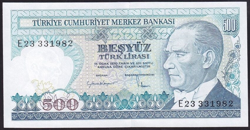 7.Emisyon 2.Tertip 500 Lira E23 331982 Çil