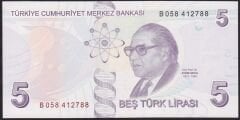 9.Emisyon 2.Tertip 5 Lira B058 412788 Çil