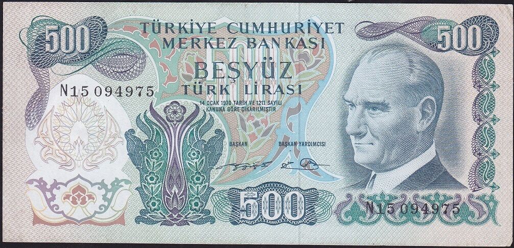 6.Emisyon 2.Tertip 500 Lira N15 094975 Çok Çok Temiz