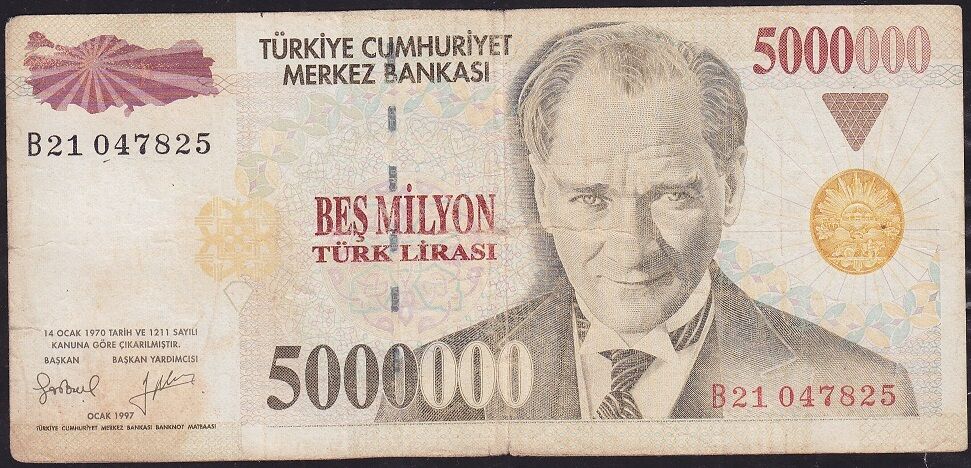 7.Emisyon 5 000 000 Lira B21 047825 Temiz