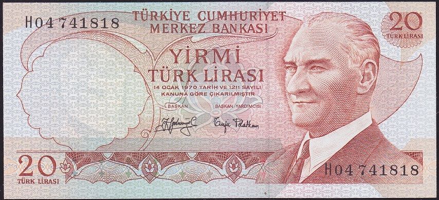 6.Emisyon 3.Tertip 20 Lira H04 741818 Çok Çok Temiz Çilaltı