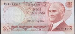 6.Emisyon 3.Tertip 20 Lira H04 741818 Çok Çok Temiz Çilaltı