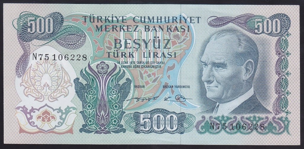 6.EMİSYON 2.TERTİP 500 LİRA N75 106228 ÇİLALTI eski para satan yerler