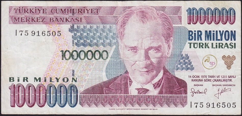 7.Emisyon 2.Tertip 1 000 000 Lira I75 916505 Çok Temiz