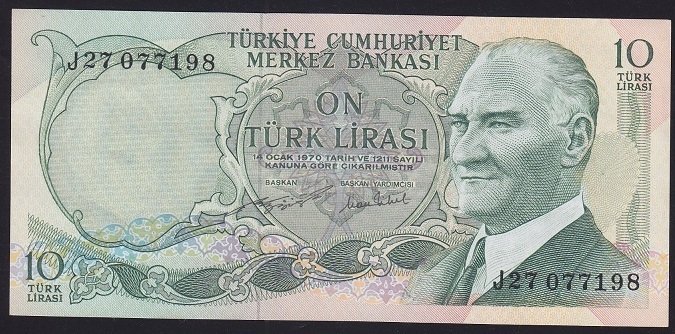 6.EMİSYON 2.TERTİP 10 LİRA J27 077198 ÇİLALTI ÇİL
