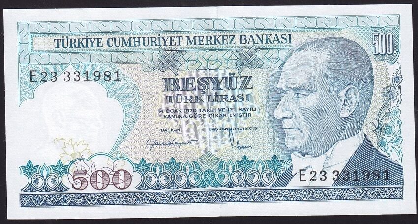 7.Emisyon 2.Tertip 500 Lira E23 331981 Çil