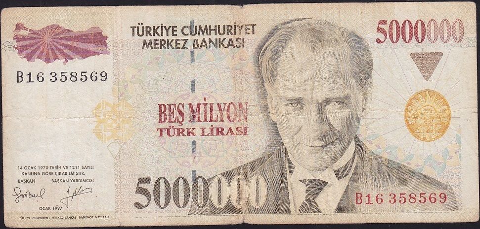 7.Emisyon 5 000 000 Lira B16 358569 Temiz