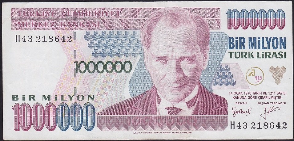 7.Emisyon 2.Tertip 1 000 000 Lira H43 218642 Çok Temiz+
