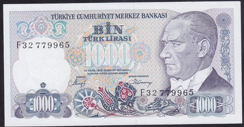 7.EMİSYON 2.TERTİP 1000 LİRA F32 779965 ÇİLALTI ÇİL