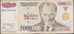 7.Emisyon 5 000 000 Lira B11 975295 Çok Temiz