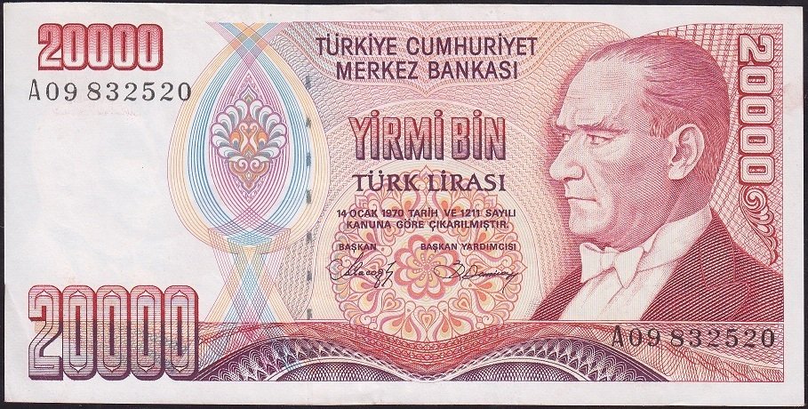 7.Emisyon 1.Tertip 20000 Lira A09 832520 Çok Çok Temiz+