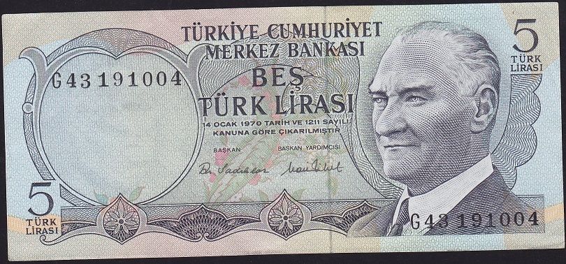 6.Emisyon 2.Tertip 5 Lira G43 191004 Çilaltı Çil