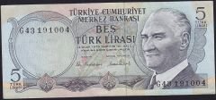 6.Emisyon 2.Tertip 5 Lira G43 191004 Çilaltı Çil