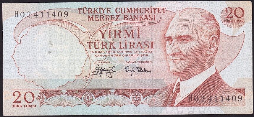 6.Emisyon 3.Tertip 20 Lira H02 411409 Çok Çok Temiz+