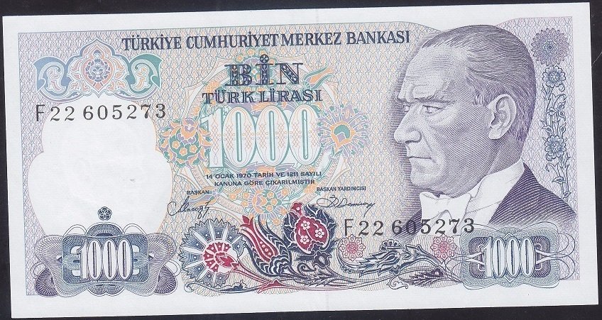 7.EMİSYON 2.TERTİP 1000 LİRA F22 605273 ÇİLALTI