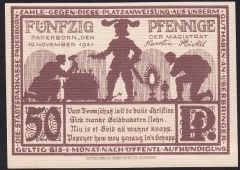 Almanya 50 Pfennig Notgeld 1921 Çil