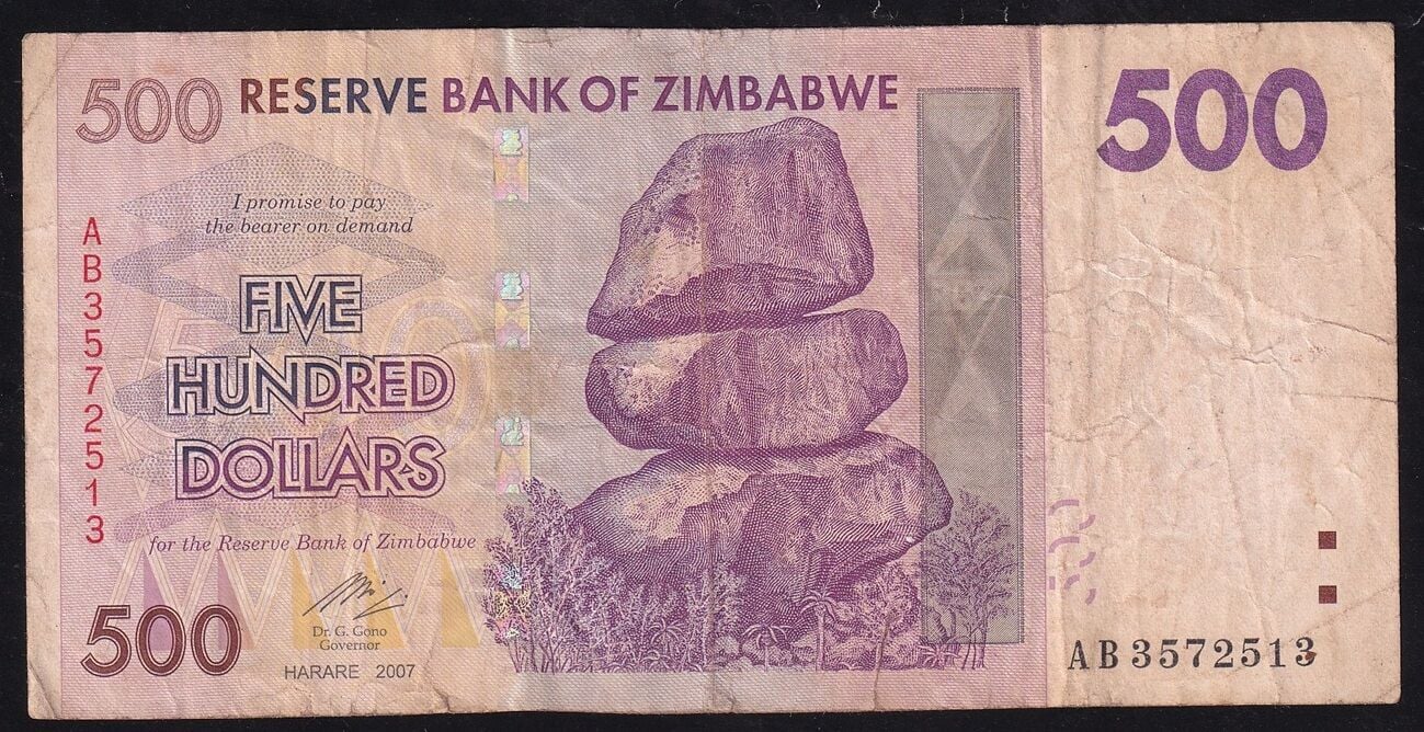 Zimbabwe 500 Dolar 2007 Temiz Pick 170