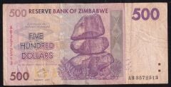 Zimbabwe 500 Dolar 2007 Temiz Pick 170