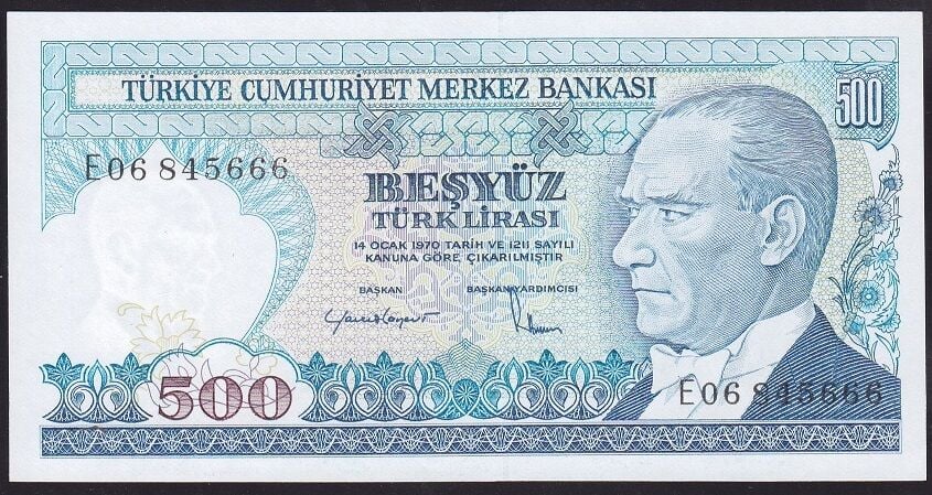 7.Emisyon 2.Tertip 500 Lira E06 845666 Çil