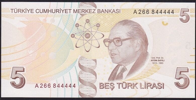 9.Emisyon 1.Tertip 5 Lira A266 844444 Çil