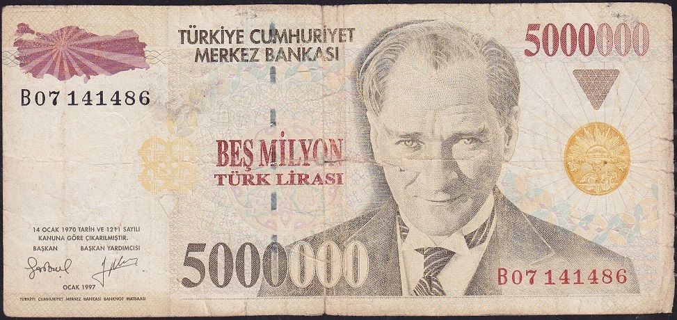 7.Emisyon 5 000 000 Lira B07 141486 Temiz