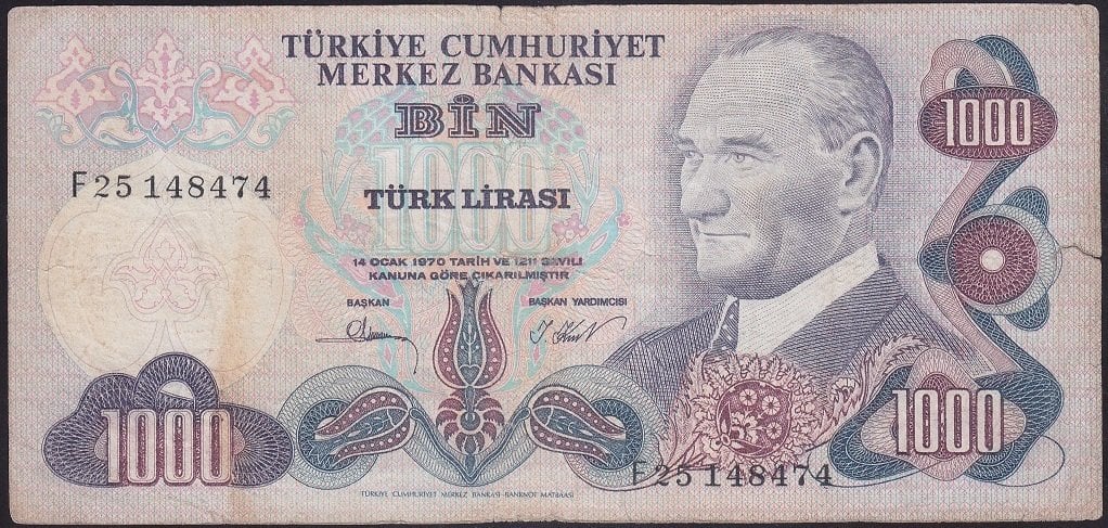 6.EMİSYON 3.TERTİP 1000 LİRA F25 148474 TEMİZ