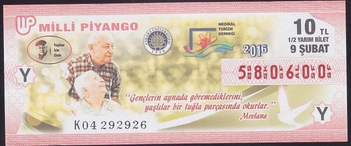 2016 9 ŞUBAT YARIM BİLET Y SERİSİ