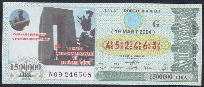 2004 19 MART ÇEYREK BİLET G SERİSİ
