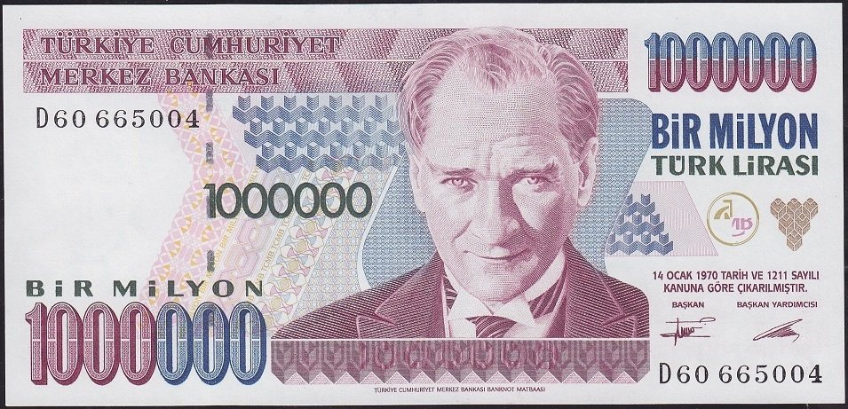 7.Emisyon 1.Tertip 1 000 000 Lira D60 665004 Çilaltı