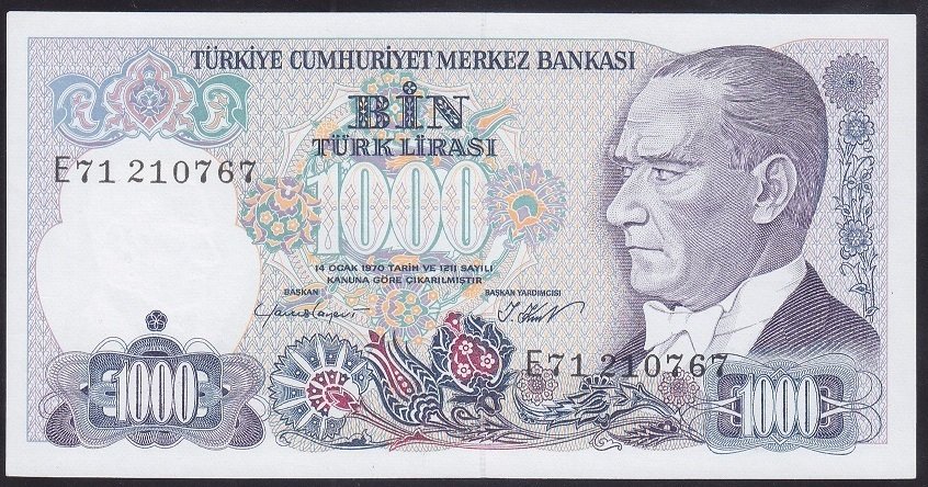 7.EMİSYON 1.TERTİP 1000 LİRA E71 210767 ÇİLALTI ÇİL