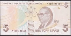 9.Emisyon 1.Tertip 5 Lira A180 445555 Çil
