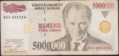 7.Emisyon 5 000 000 Lira A83 301216 Haliyle