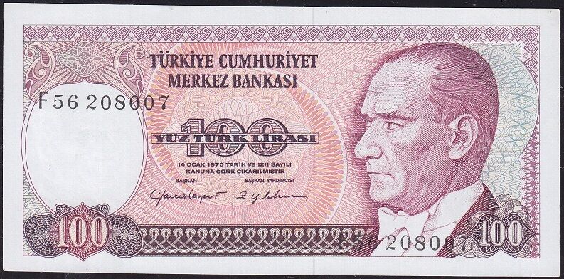 7.Emisyon 2.Tertip 100 Lira F56 208007 Çilaltı