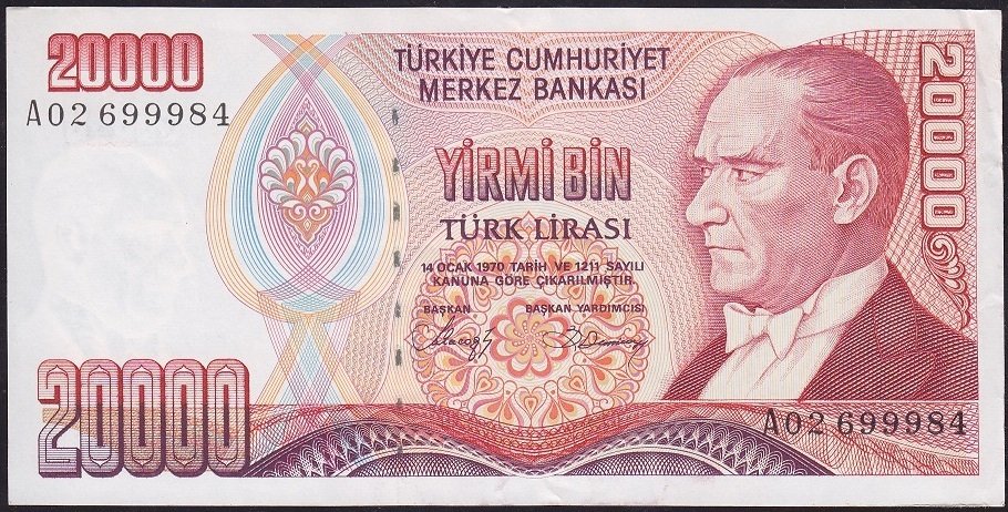 7.Emisyon 1.Tertip 20000 Lira A02 699984 Ççt Çilaltı