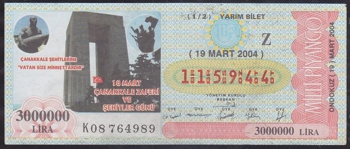 2004 19 MART YARIM BİLET Z SERİSİ