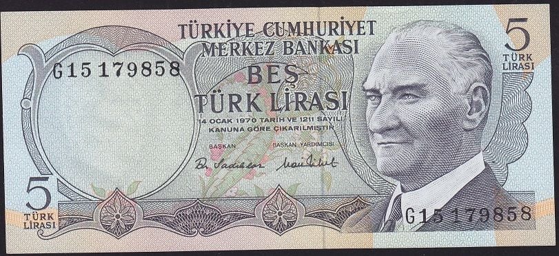 6.Emisyon 2.Tertip 5 Lira G15 179858 Çilaltı