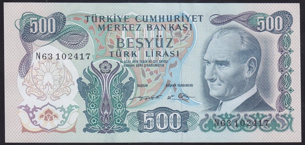 6.EMİSYON 2.TERTİP 500 LİRA N63 102 417 ÇİLALTI ÇİL