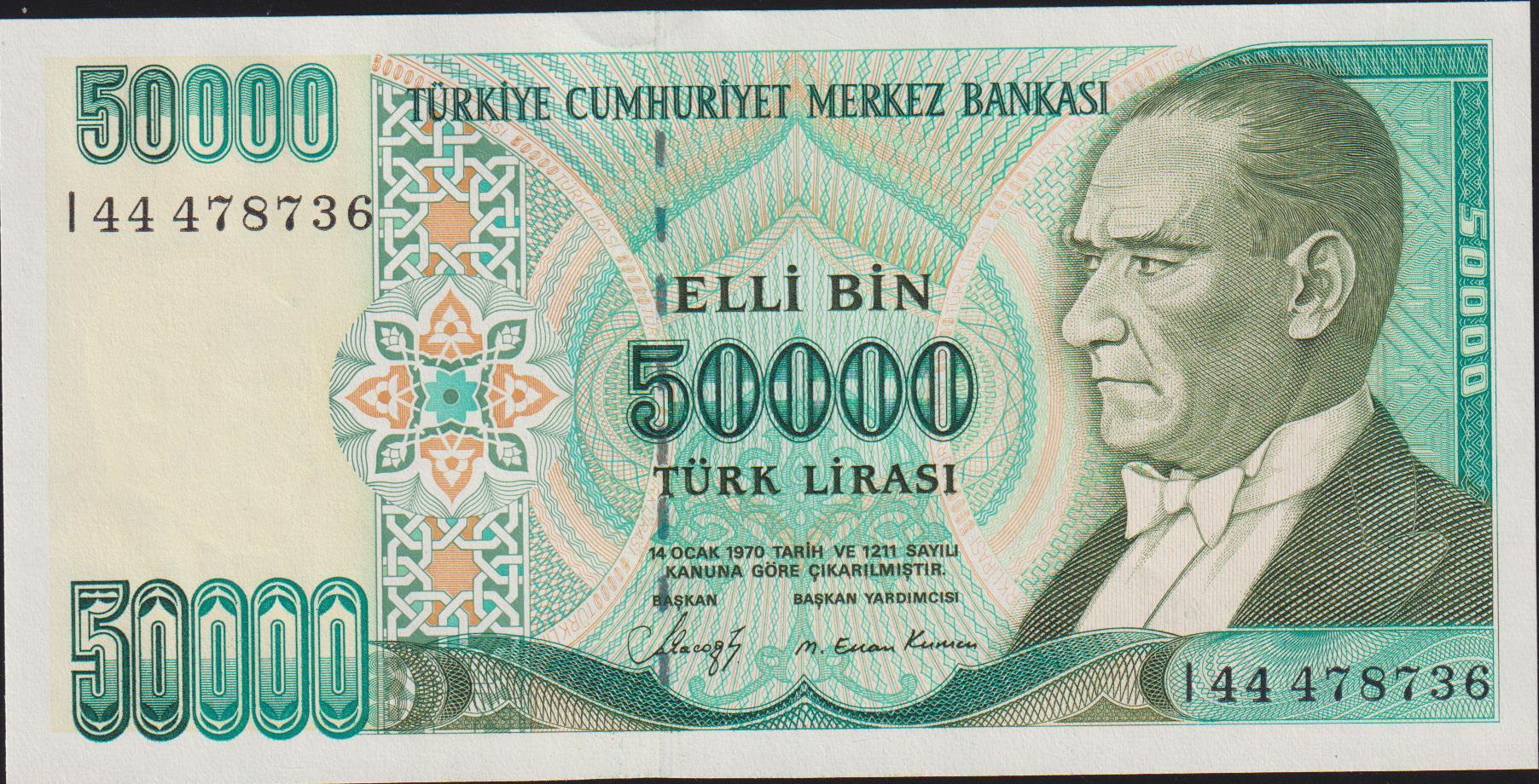 7.Emisyon 1.Tertip 50000 Lira I44 478736 Çil