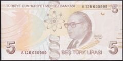 9.Emisyon 1.Tertip 5 Lira A126 030999 Çil