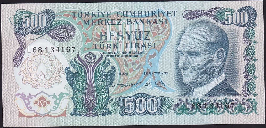 6.Emisyon 2.Tertip 500 Lira L68 134167 Çok Çok Temiz+