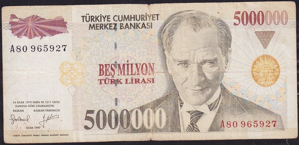 7.Emisyon 5 000 000 Lira A80 965927 Temiz