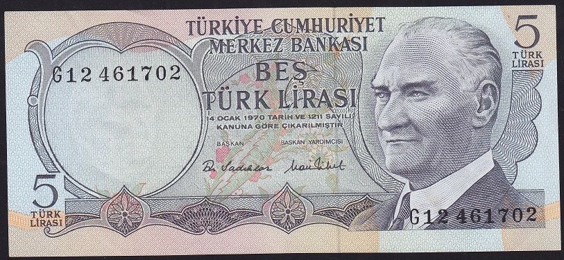 6.Emisyon 2.Tertip 5 Lira G12 461702 Çilaltı Çil